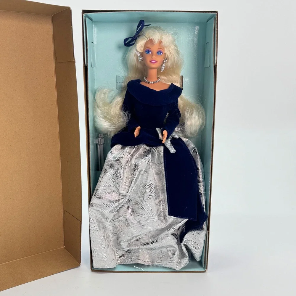 Avon Winter Velvet Barbie Special Edition 1995 First in Series Blue Silver 15571